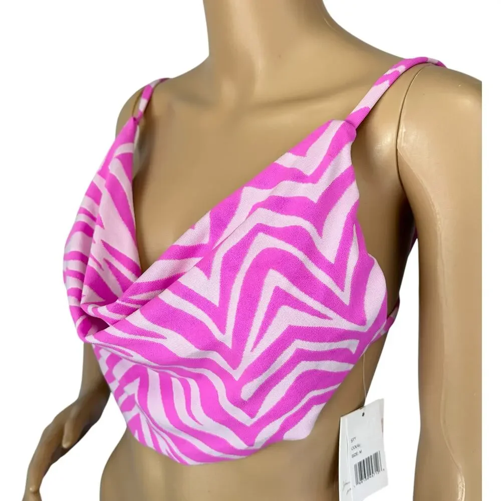 2/$15 NWT Jessica Simpson Zebra Print Drapey Swim Top Pink Cowl Swimwear Size S